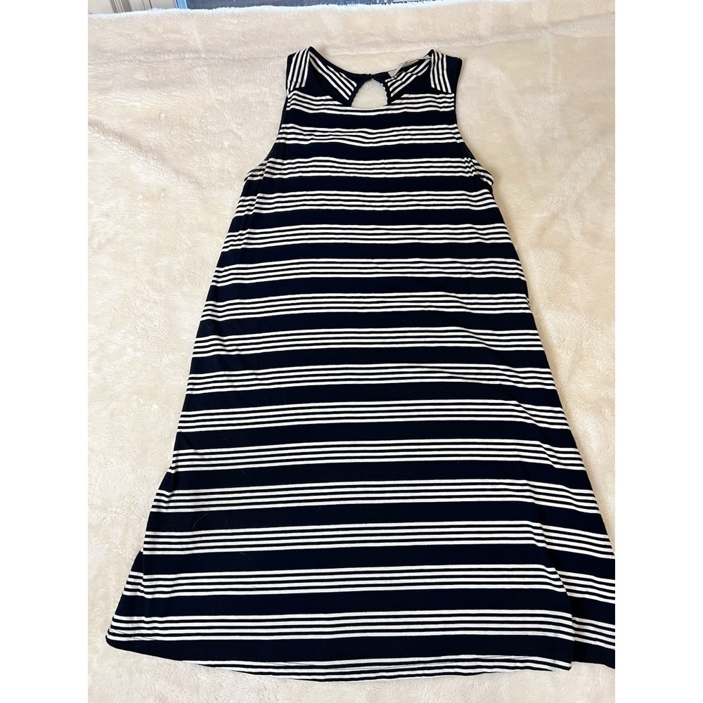 LOFT Navy Blue + White Striped Sleeveless Cutout Back Knit A-Line Dress Size XSP